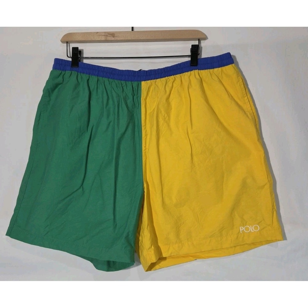 90s‎ Polo Ralph Lauren Mens XL Swim Trunks Color Block Green Yellow Blue Preppy